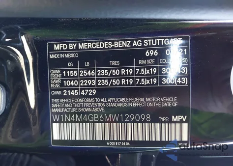 2021 Mercedes-Benz Glb 250 из США, поврежденный, VIN W1N4M4GB6MW129098